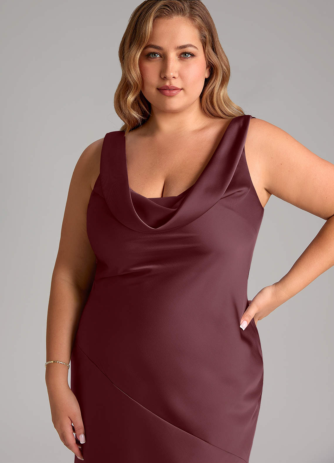 Azazie Rylina Jurken voor bruidsmeisjes Jurk van Stretch Satijn met Zeemeermin Sangria image10