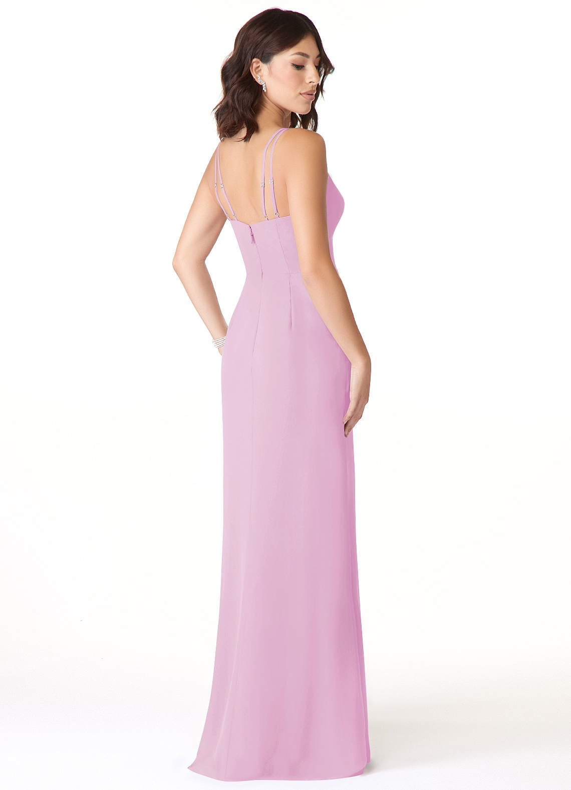 candy pink bridesmaid dresses Azazie Charlize the fabric drapes beautifully while maintaining a smooth matte finish and comfortable coverage throughout the celebration Chiffon Long Candy Pink Bridesmaid