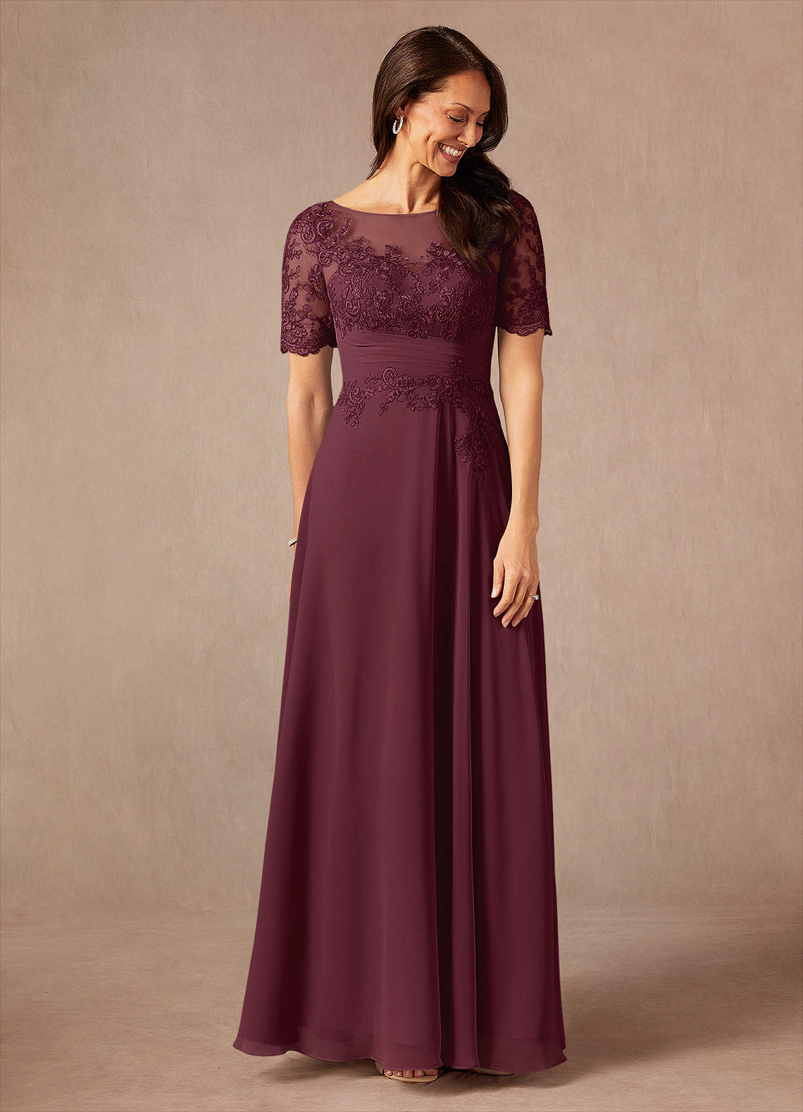 Azazie Raissa Mother of the Bride Dresses Cabernet A-Line Lace Chiffon Dress image6