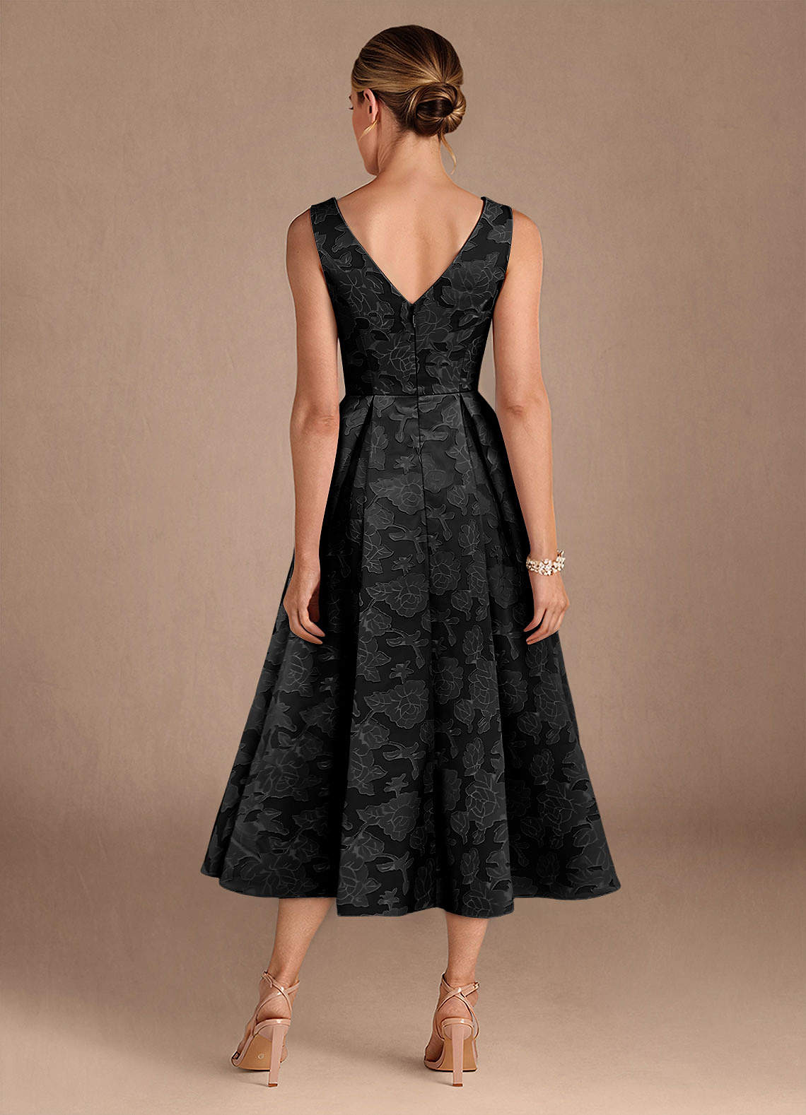 Azazie Fulton vestidos de madre de la novia Vestido de Negro de Devorado Floral de Corte En A con Plisado image2