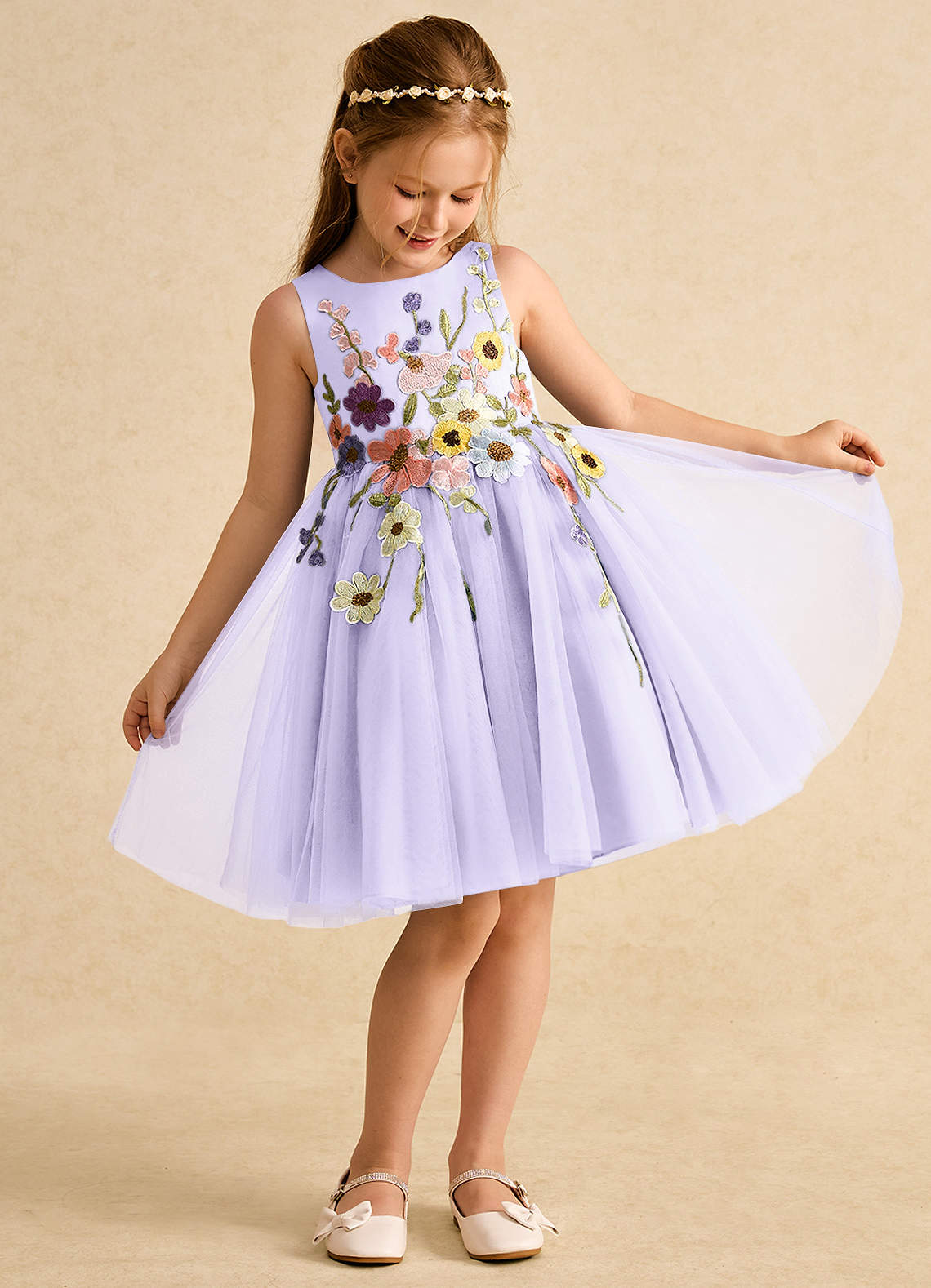 Azazie Prima Flower Girl Dresses Lilac A-Line Bow Tulle Dress image2
