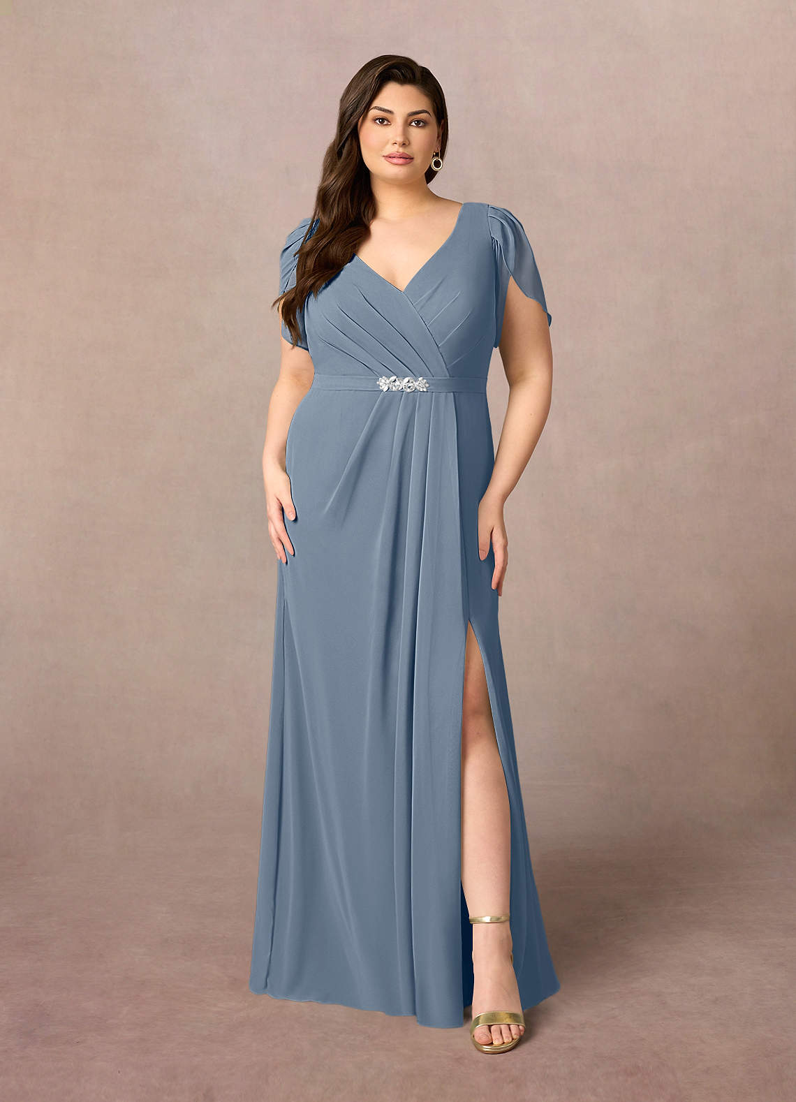 Azazie Marianne Mother of the Bride Dresses Twilight Sheath V-Neck Pleated Chiffon Dress image6