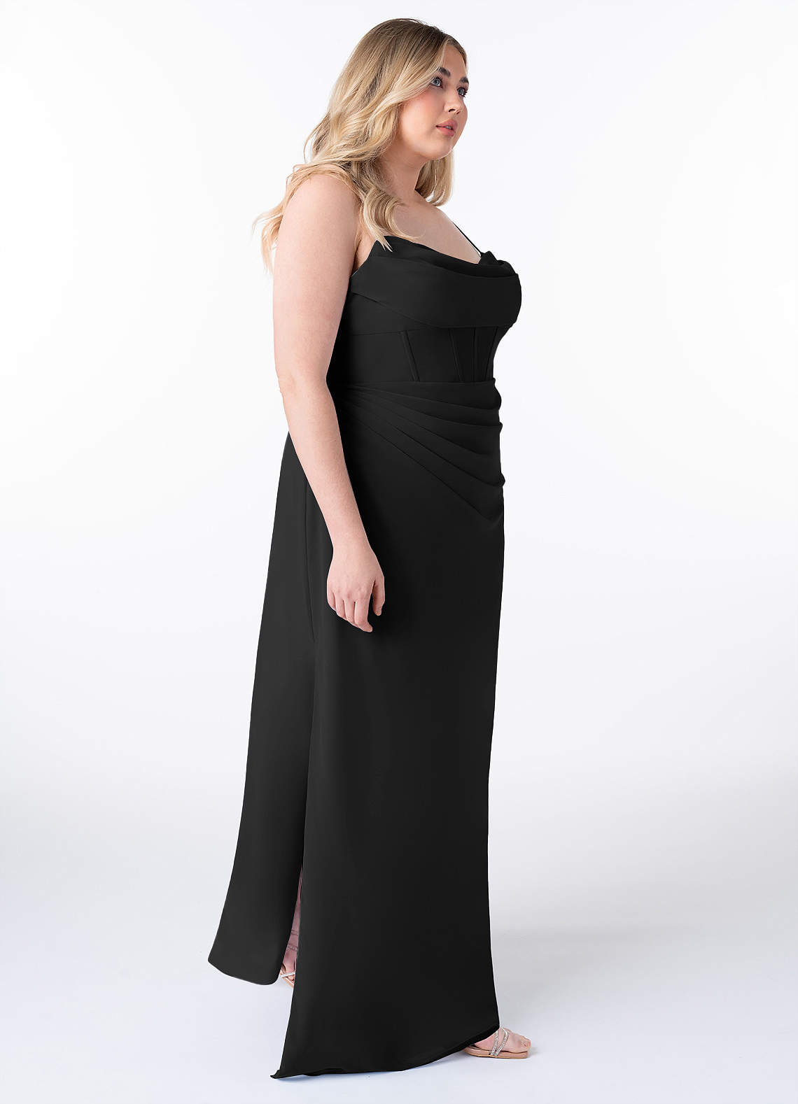 Azazie Mai Bridesmaid Dresses Black Sheath Pleated Chiffon Dress image9