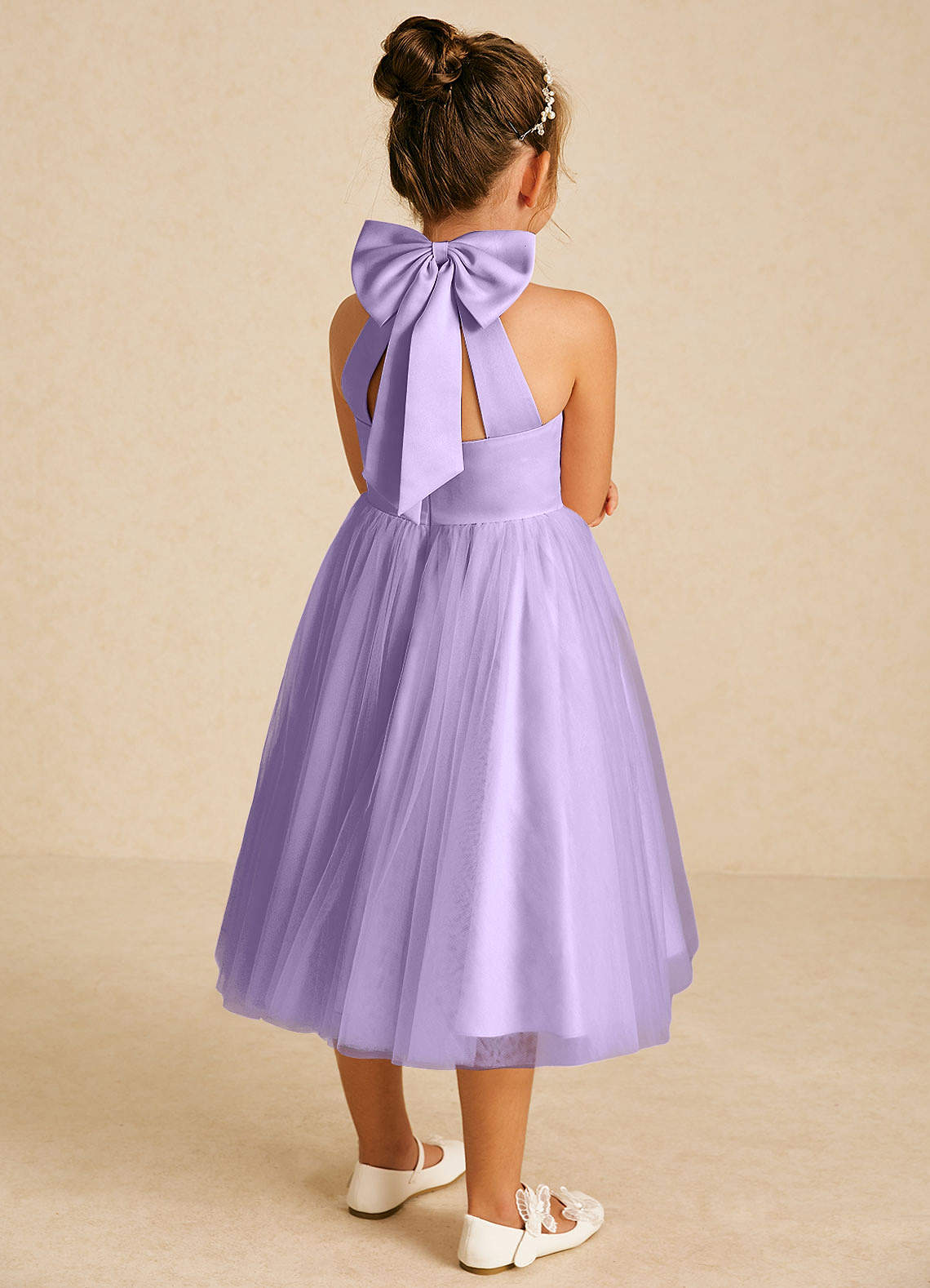 Azazie Dora Flower Girl Dresses Lilac A-Line Bow Tulle Dress image1