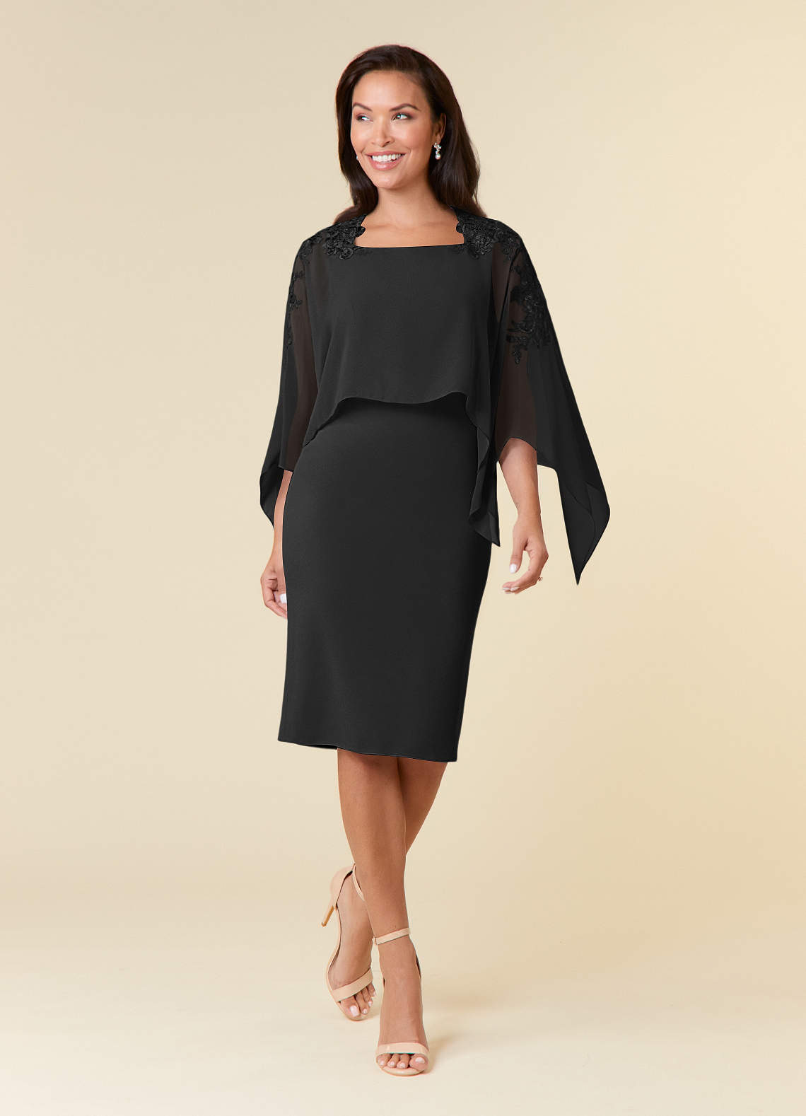 Azazie Maryam Mother of the Bride Dresses Black Sheath Lace Chiffon Dress image1