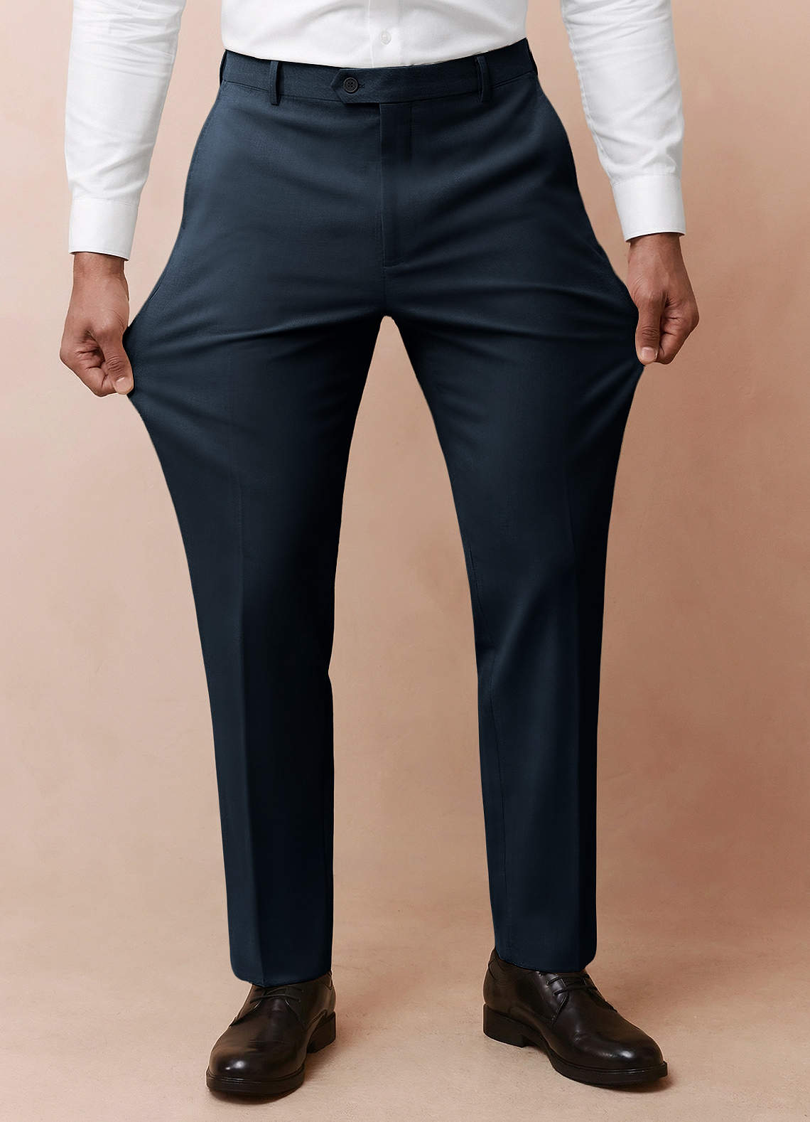 front Vincent Navy Blue Structured High Stretch Dress Pants