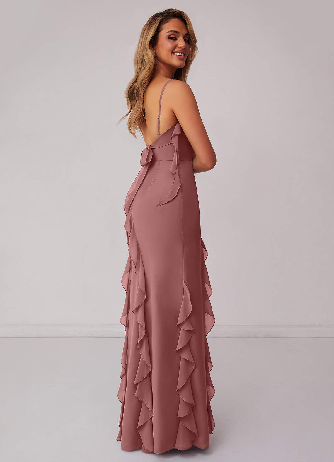 Barbie ♥ Azazie Bridesmaid Dresses Desert Rose Sheath Bow Chiffon Dress image1