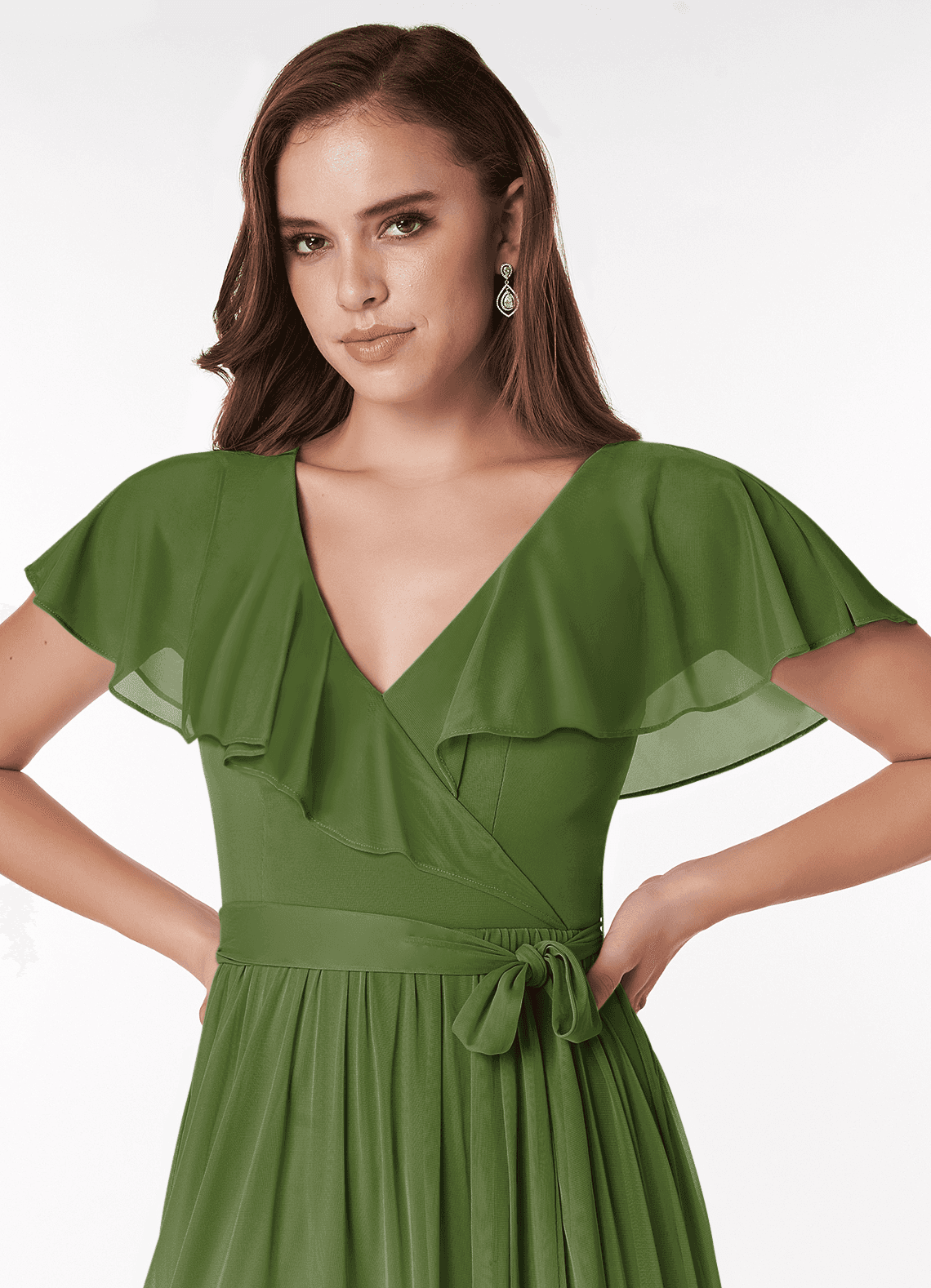 olive mesh dress Azazie Jael