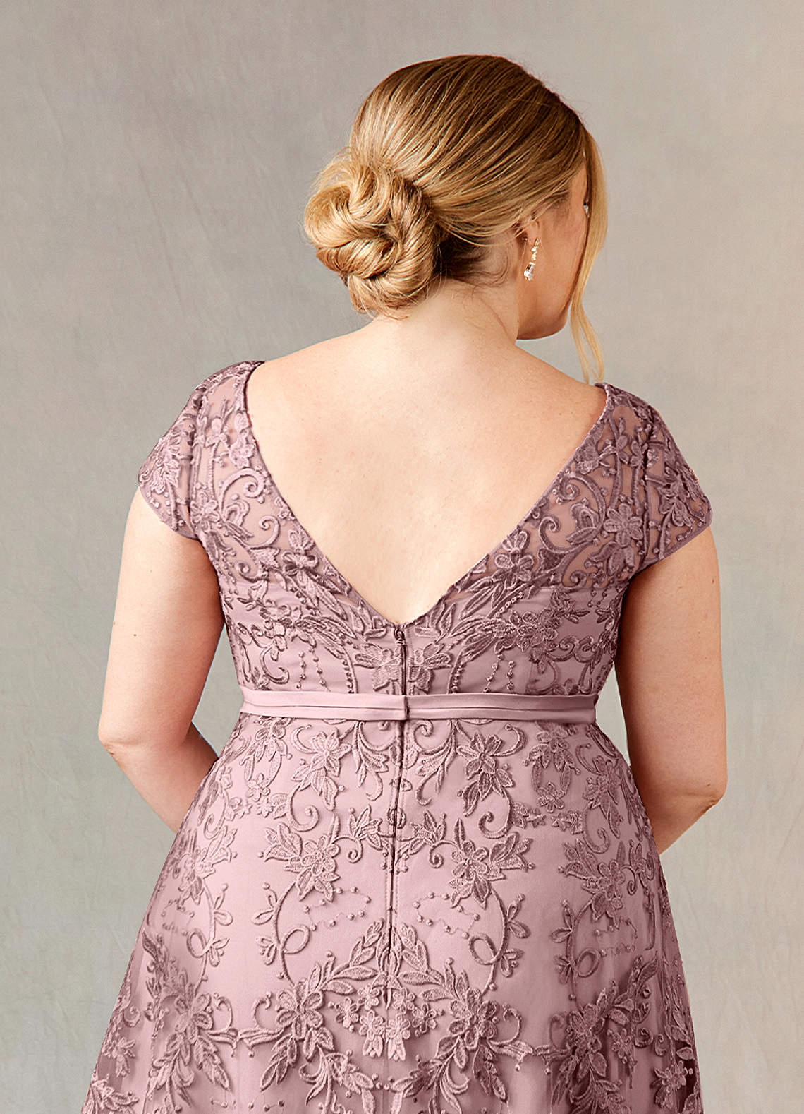 Azazie Sanna Mother of the Bride Dresses Dusty Rose A-Line Scoop Lace Tulle Dress image11