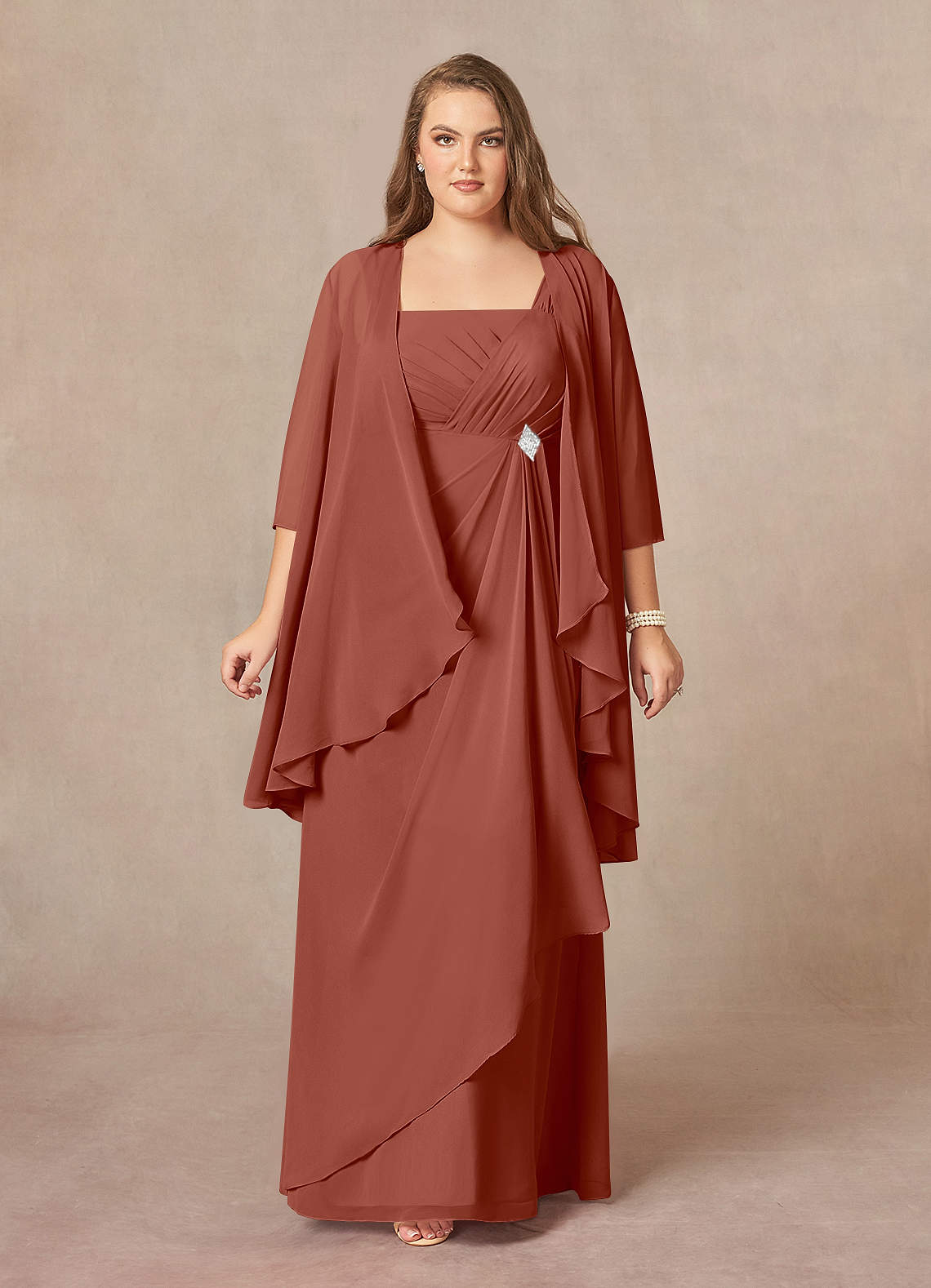 Azazie Weisz Mother of the Bride Dresses Auburn A-Line Square Neckline Pleated Chiffon Dress image1