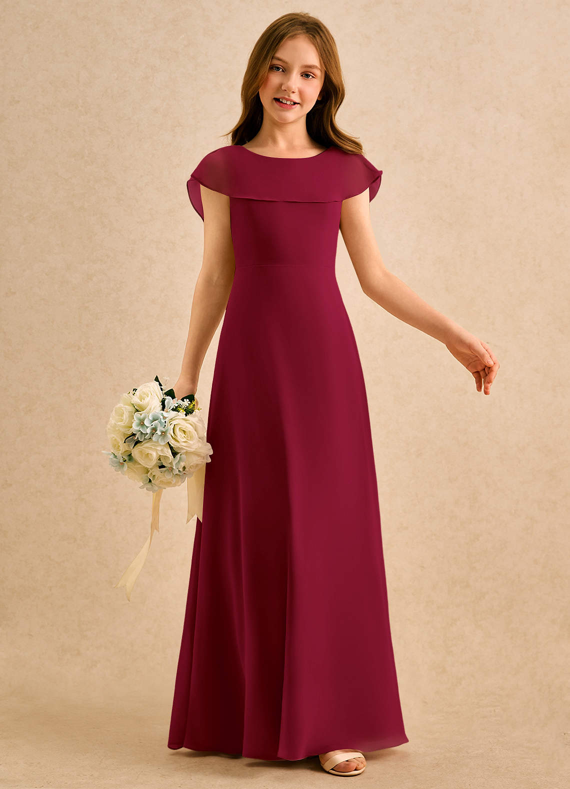 Azazie Kittie Girls Formal Flower Girl Klänningar Klänning A-Line i Chiffong image5