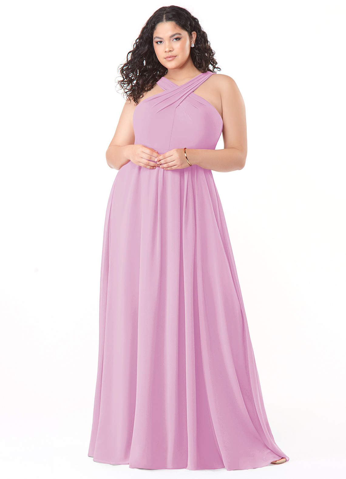 Azazie Dixie Bridesmaid Dresses Candy Pink A-Line Halter Pleated Chiffon Dress image1
