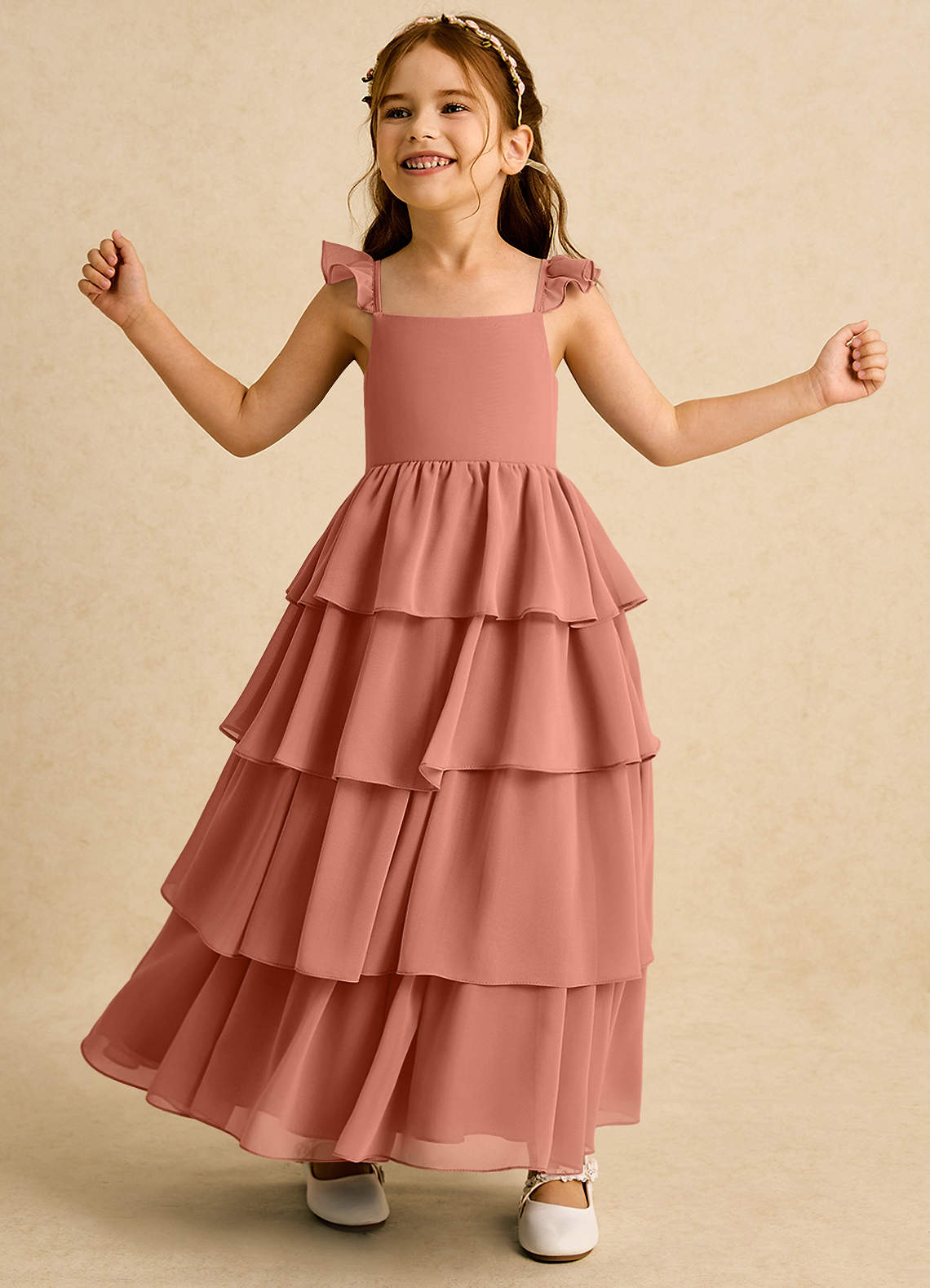 Azazie Boba vestidos de niña de las flores Vestido de Mai Tai de Gasa de Corte En A con Escote Cuadrado image1