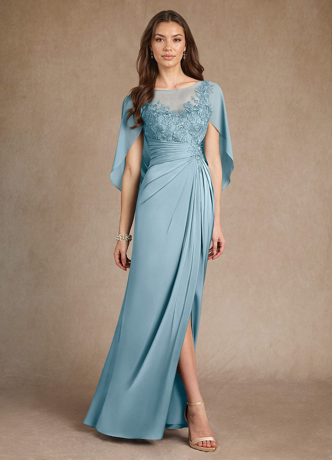 Azazie Hera Mother of the Bride Dresses Moody Blue A-Line Lace Stretch Satin Dress image3