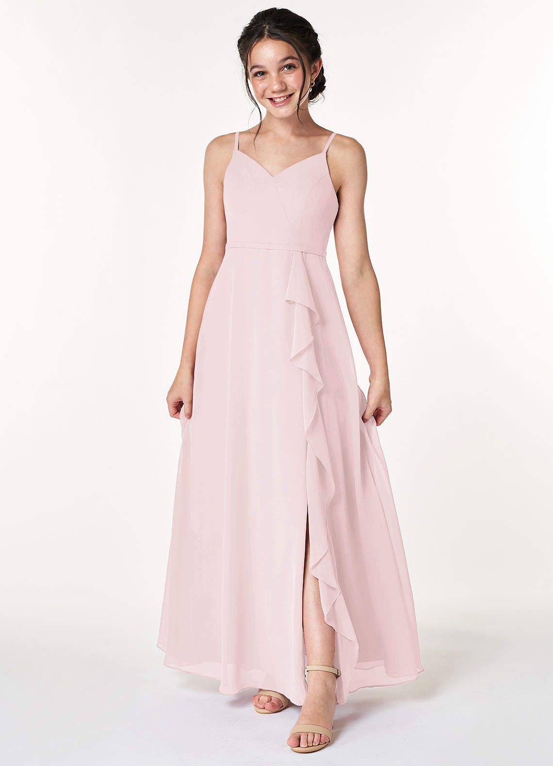 Azazie Naeem Junior Blushing Pink A-Line Ruched Chiffon Dress image1