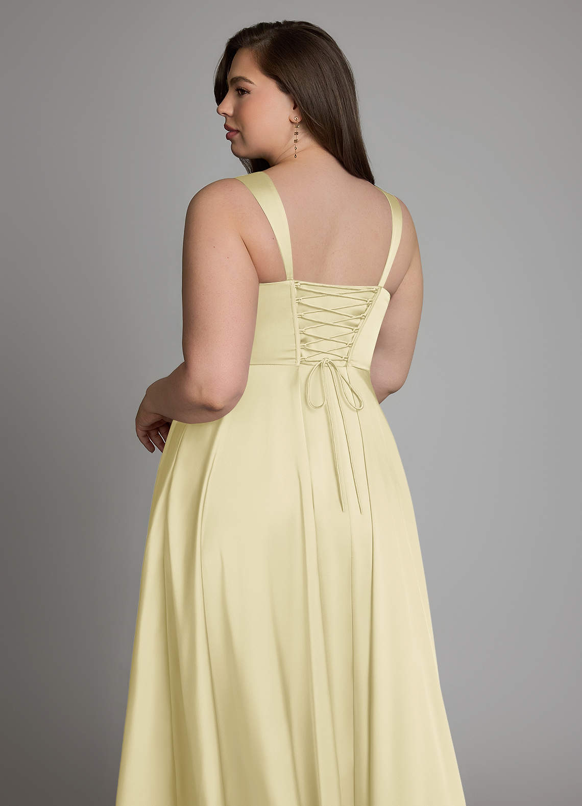 Azazie Azaria Bridesmaid Dresses Lemon Sorbet A-Line Corset Stretch Satin Dress image12