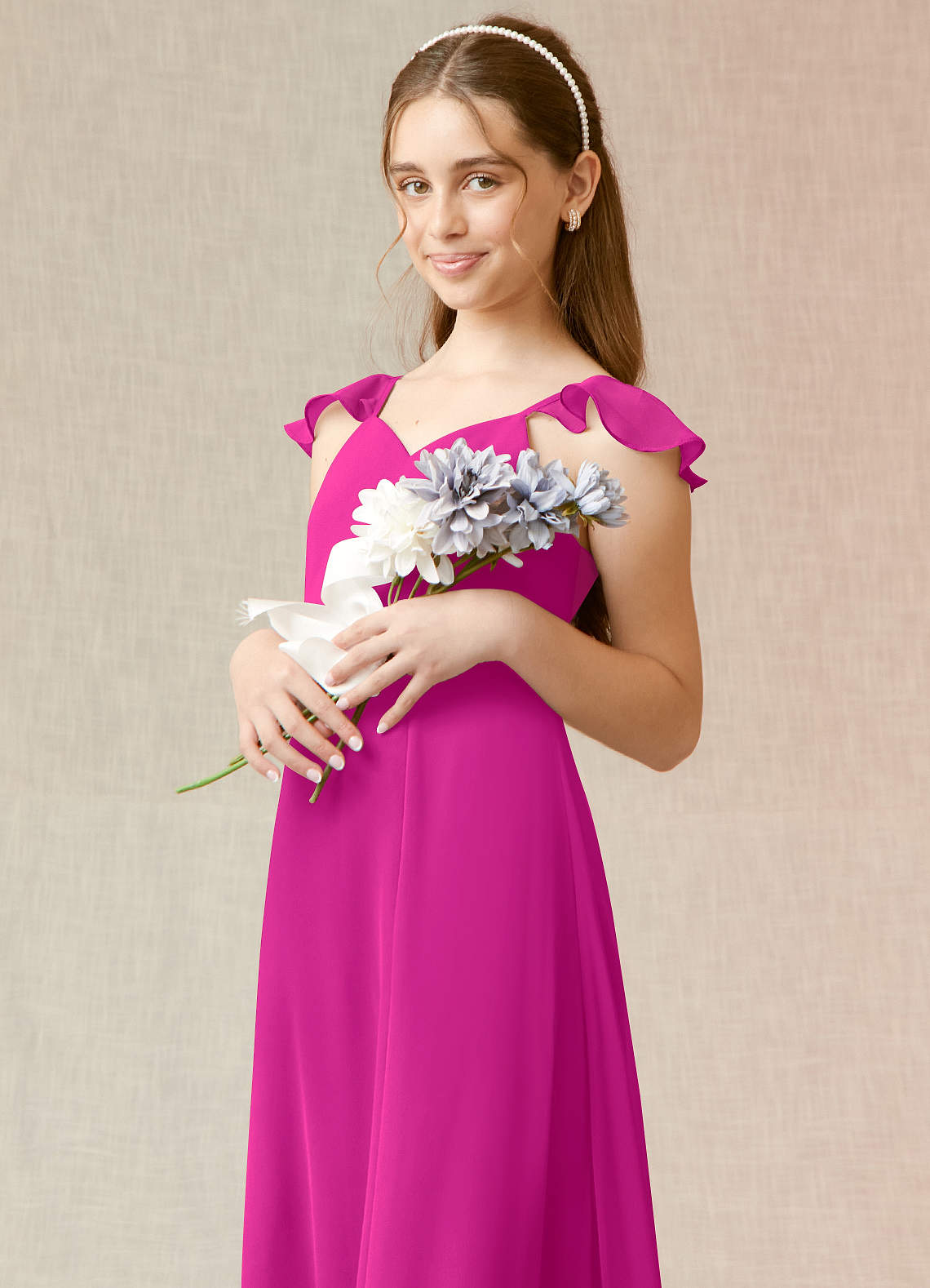 Azazie Everett Junior Vestido de Fucsia de Gasa de Corte en A image5