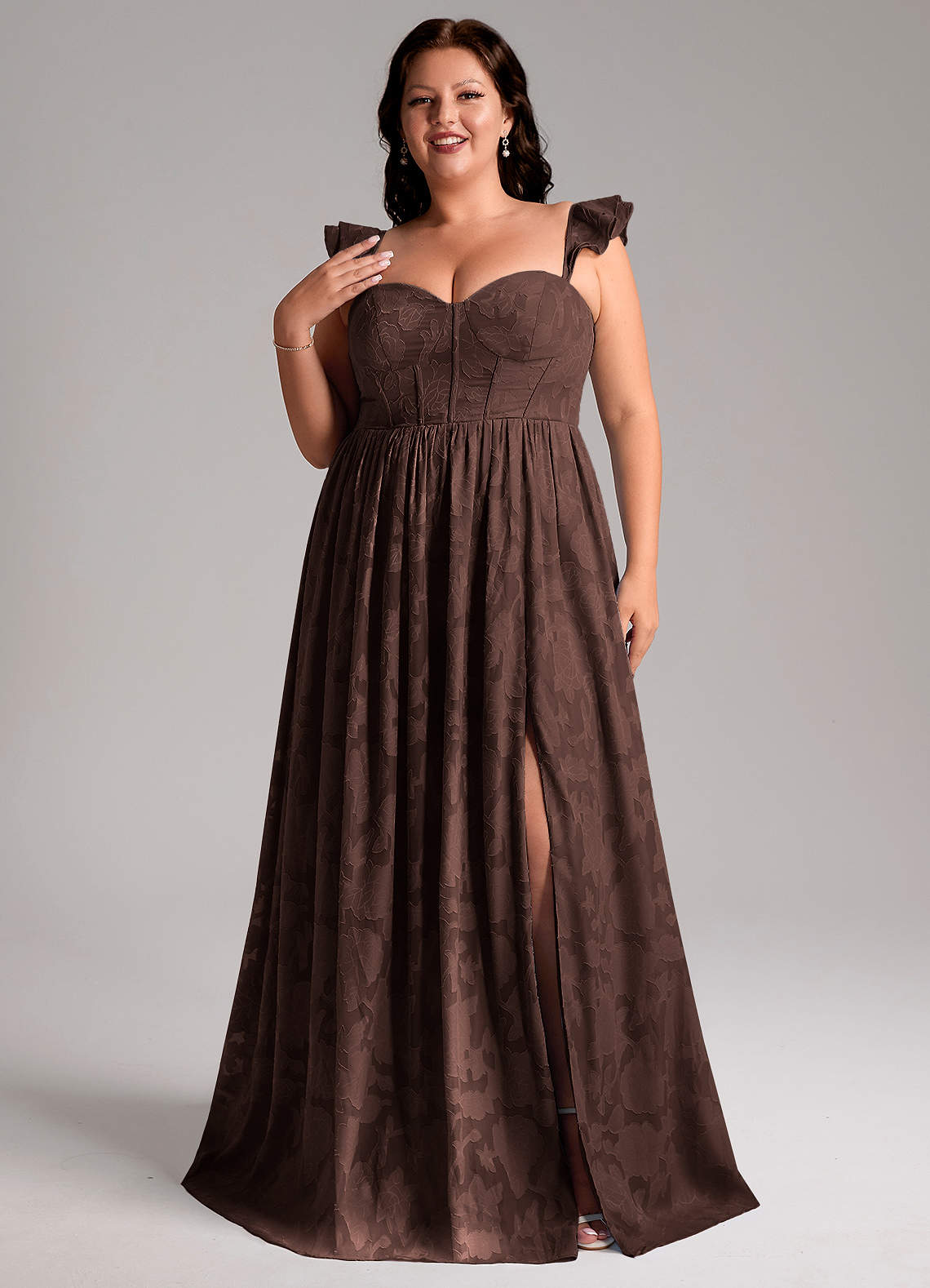 Azazie Denisse Suknie dla druhen Linia A Marszczony Kwiatowe wypalenie Do ziemi Sukienka image1