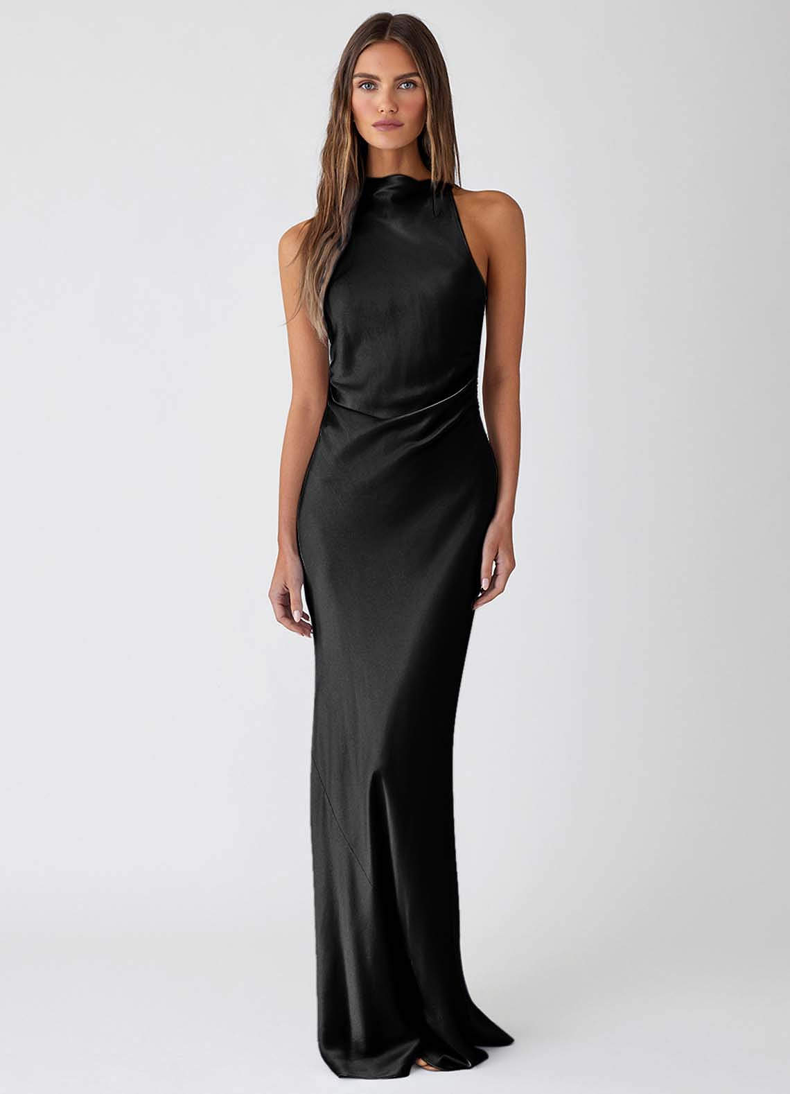 Soleil Black 100% Washable Silk Maxi Dress