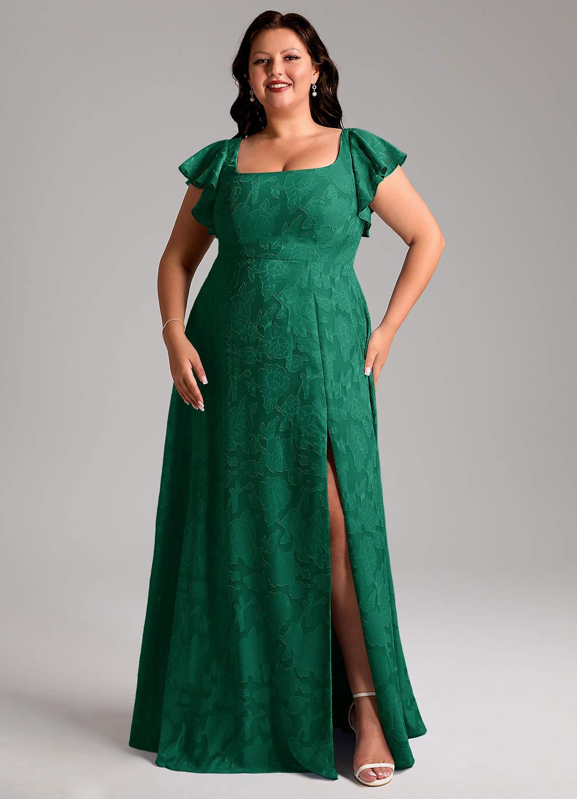Azazie Bondi Bridesmaid Dresses Emerald A-Line Side Slit Floral Burnout Dress image9