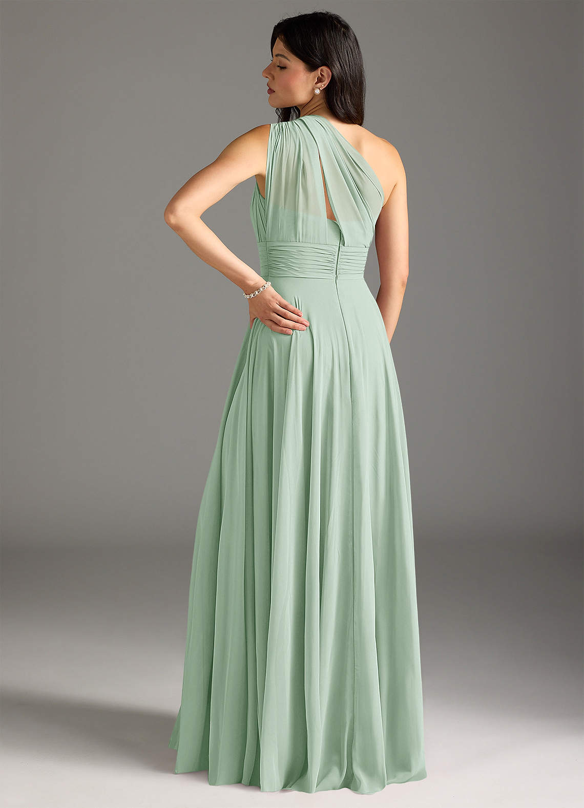 Azazie Charlize Bridesmaid Dresses Agave A-Line One Shoulder Chiffon Dress image1