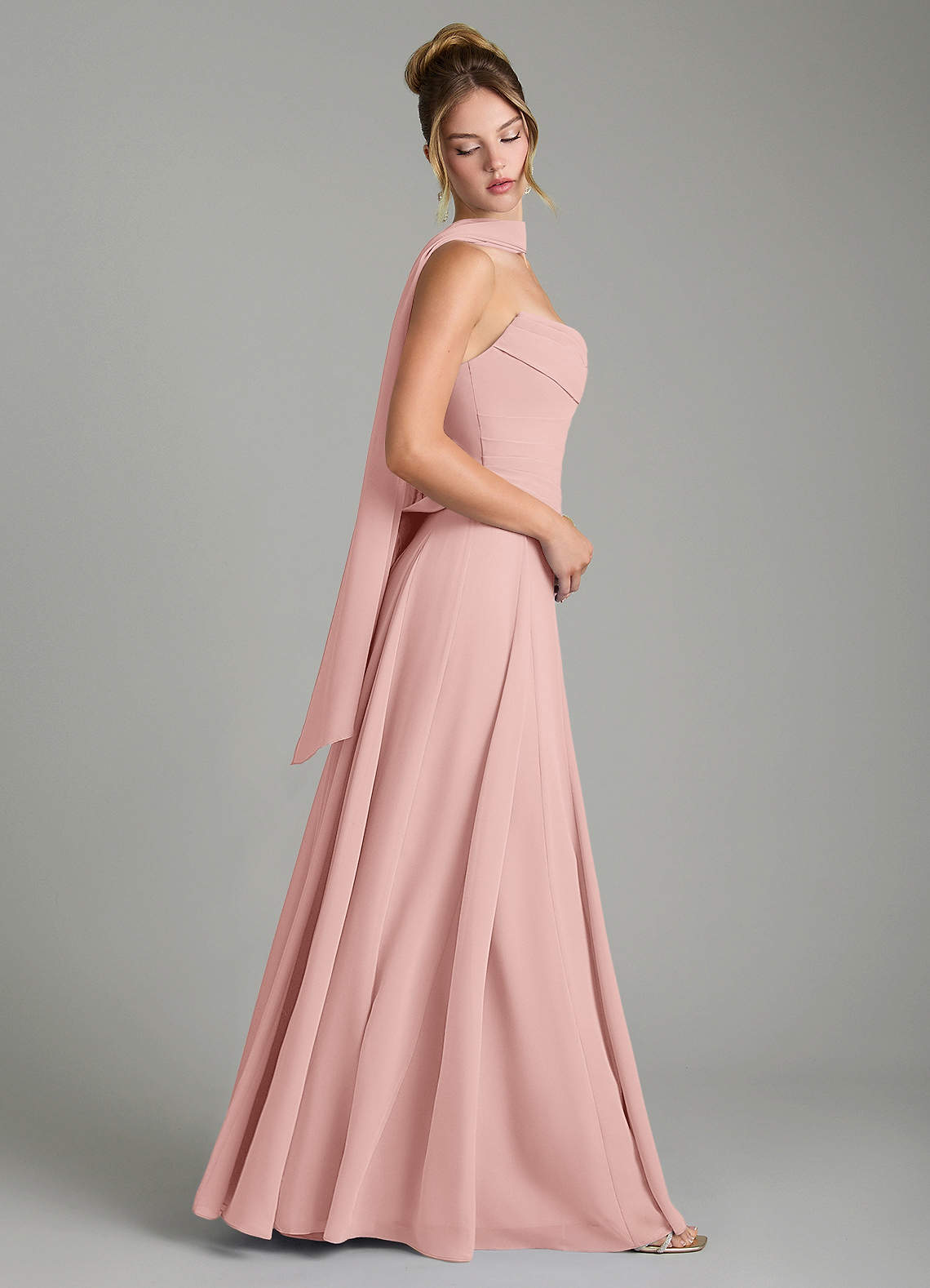 Azazie Gabriela Bridesmaid Dresses Powder Pink A-Line Corset Chiffon Dress image2