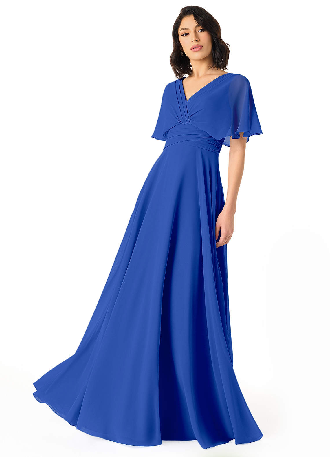 Azazie Pamela Bridesmaid Dresses Royal Blue A-Line V-Neck Pleated Chiffon Dress image1