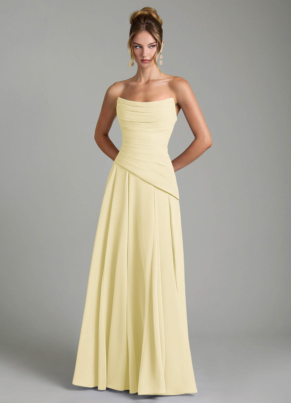 Azazie Gabriela Bridesmaid Dresses Lemon Sorbet A-Line Corset Chiffon Dress image6