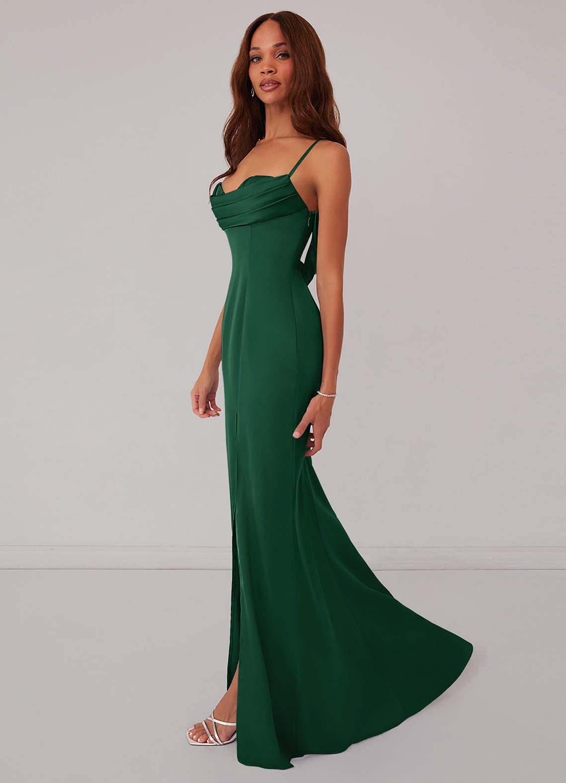 Barbie ♥ Azazie Vestidos de damas de honor Vestido de Verde Oscuro de Satén Elástico de Corte Sirena con Corsé image3