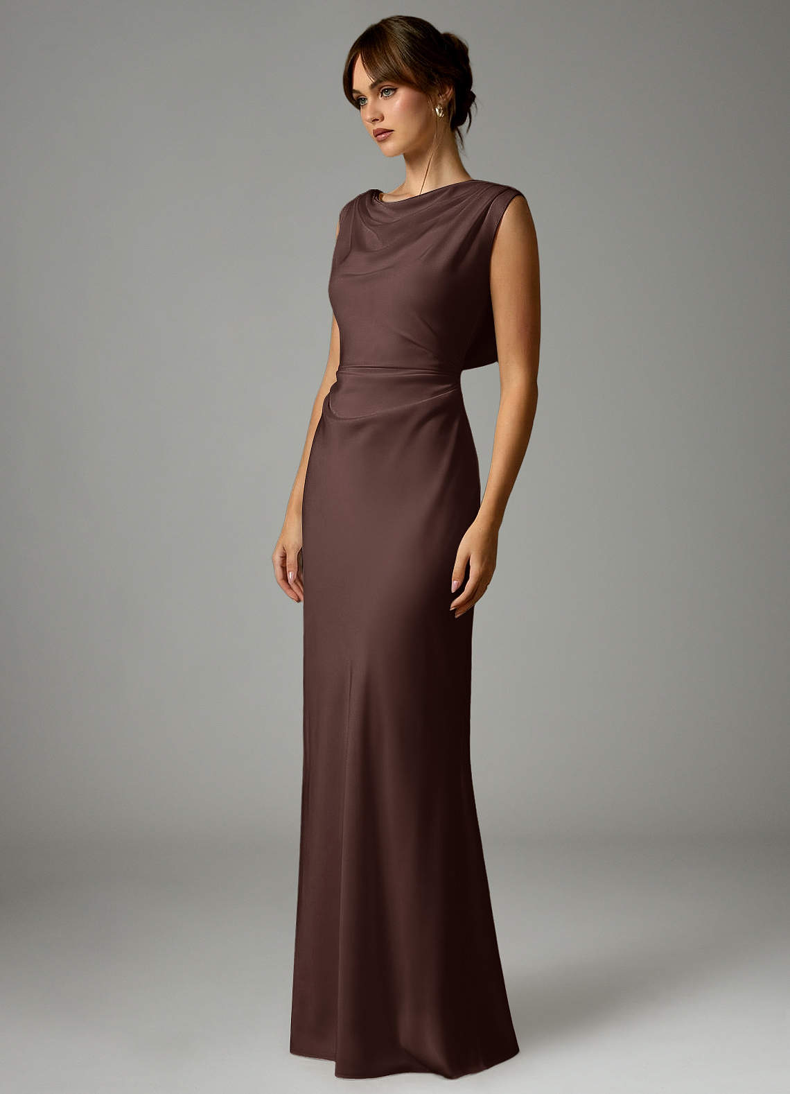 Azazie Kieryn Bridesmaid Dresses Ganache Mermaid Pleated Stretch Satin Dress image2