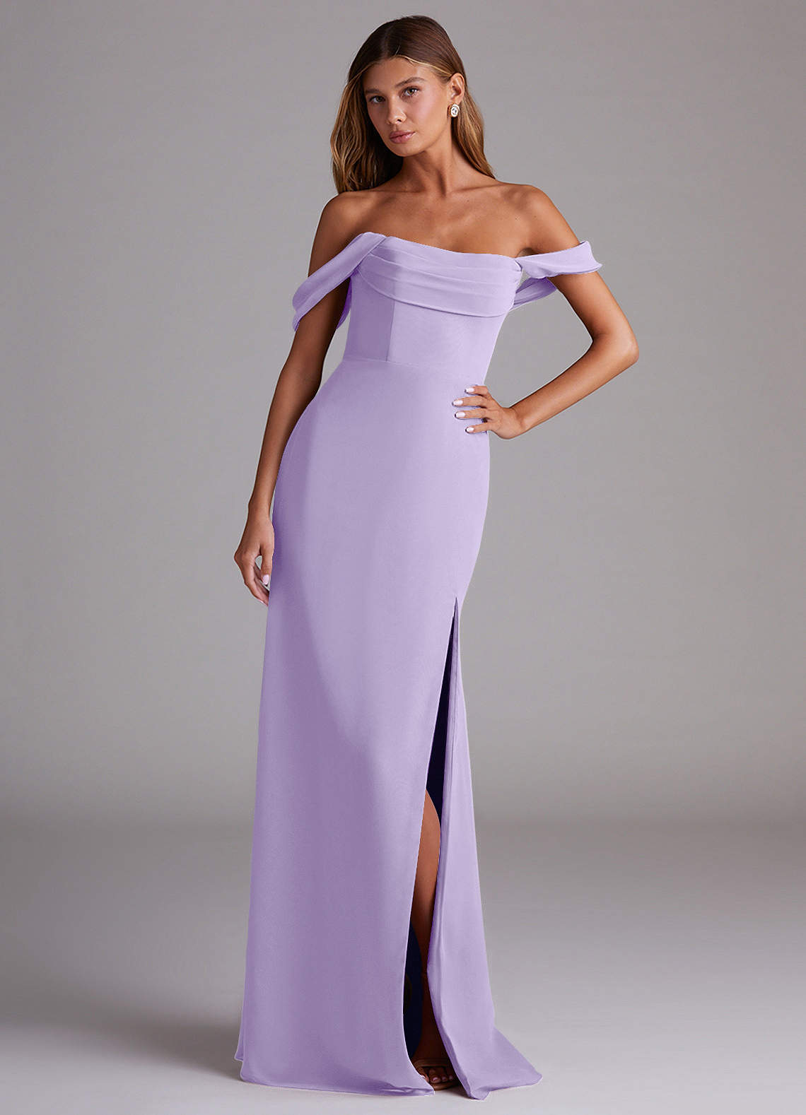 Azazie Saige Bridesmaid Dresses Lilac A-Line Off the Shoulder Chiffon Convertible Dress image3