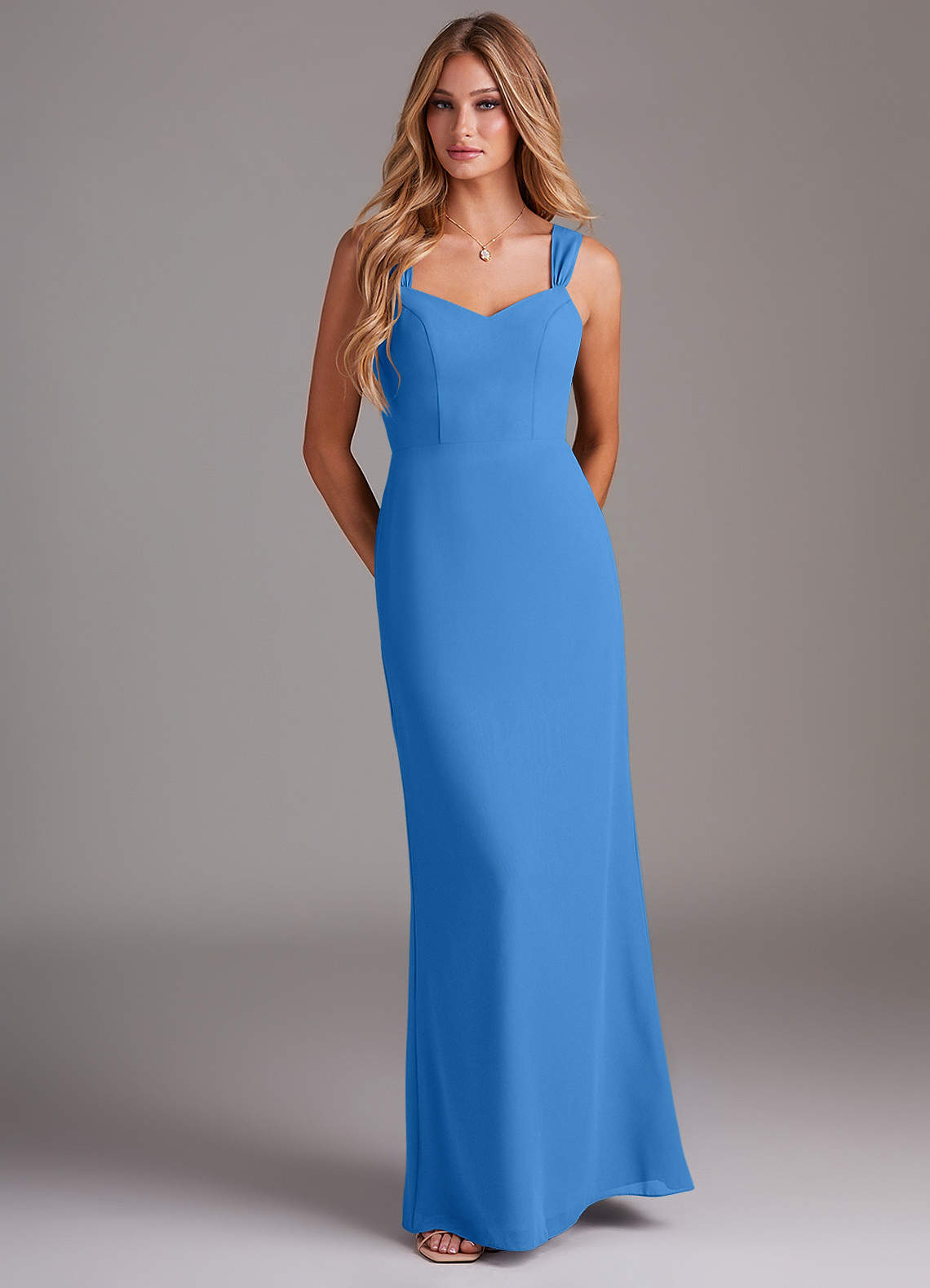 Azazie Denice Vestidos de damas de honor Vestido de Azul Grisaceo de Gasa de Recto con Plisado image1
