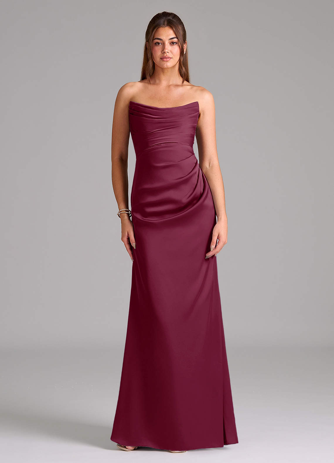 Azazie Lucille Vestidos de damas de honor Vestido de Mora de Satén Elástico de Corte Sirena Convertible con Sin tirantes image1