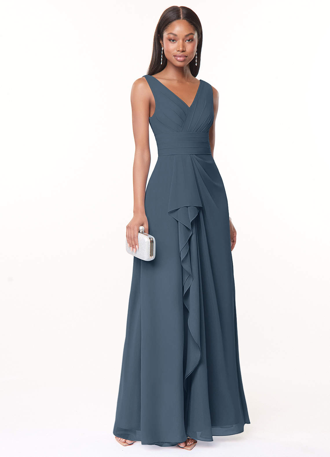 Azazie Julianna Robes de demoiselle d'honneur Robe Trapèze en Mousseline de soie Neptune image1