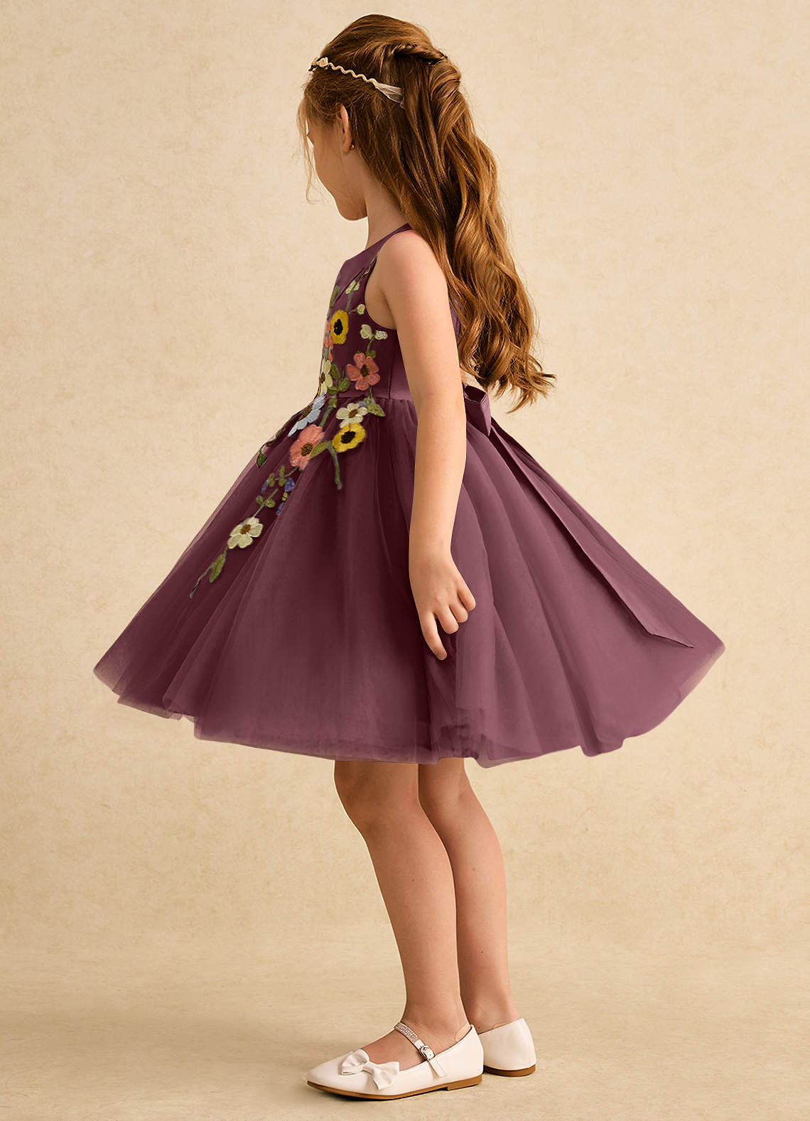 Azazie Prima Flower Girl Dresses Sangria A-Line Bow Tulle Dress image3