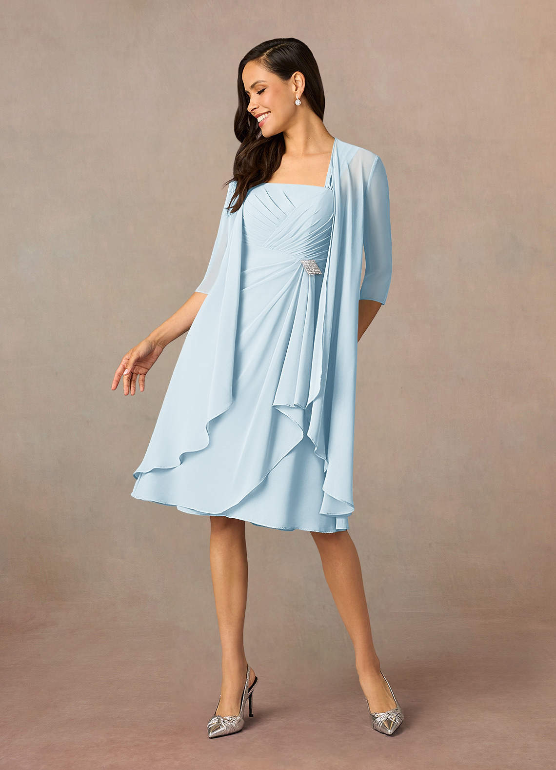 Azazie Olivia Mother of the Bride Dresses Sky Blue A-Line Square Neckline Pleated Chiffon Dress image1