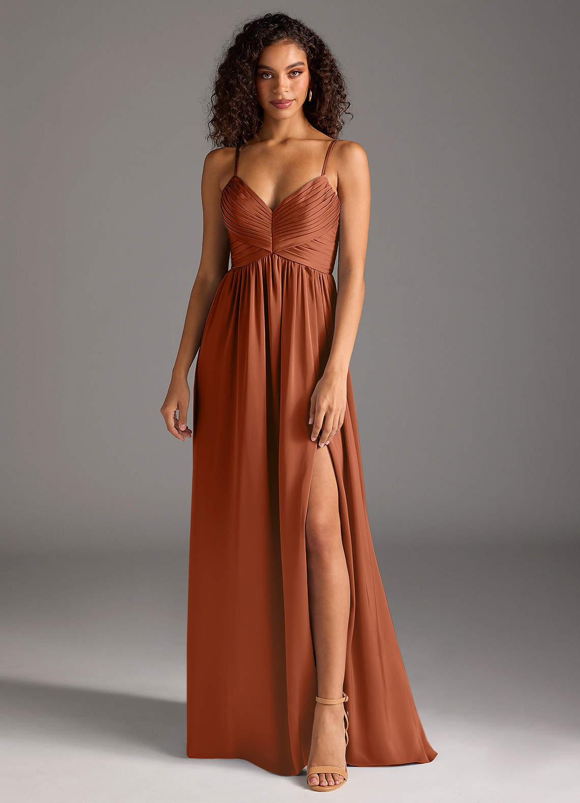 Azazie Alia Bridesmaid Dresses Cedar Rose A-Line Pleated Stretch Satin Dress image1