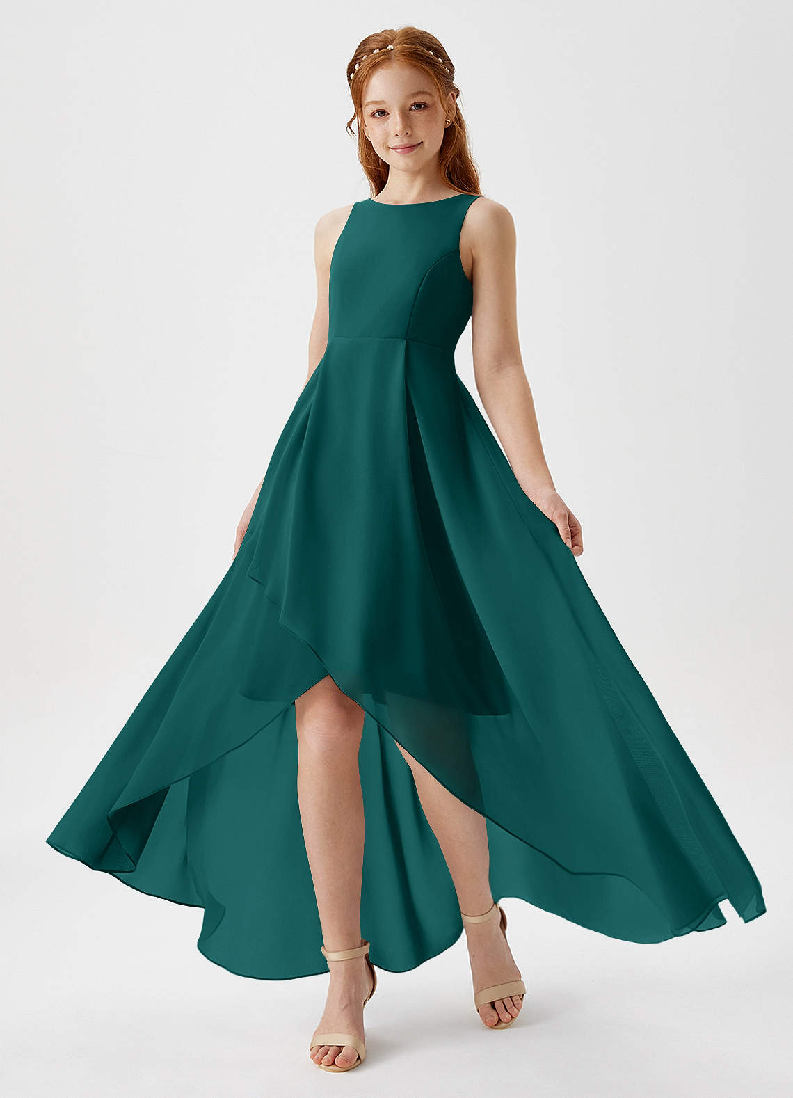 Azazie Lizette Junior Peacock A-Line Pleated Chiffon Dress image1