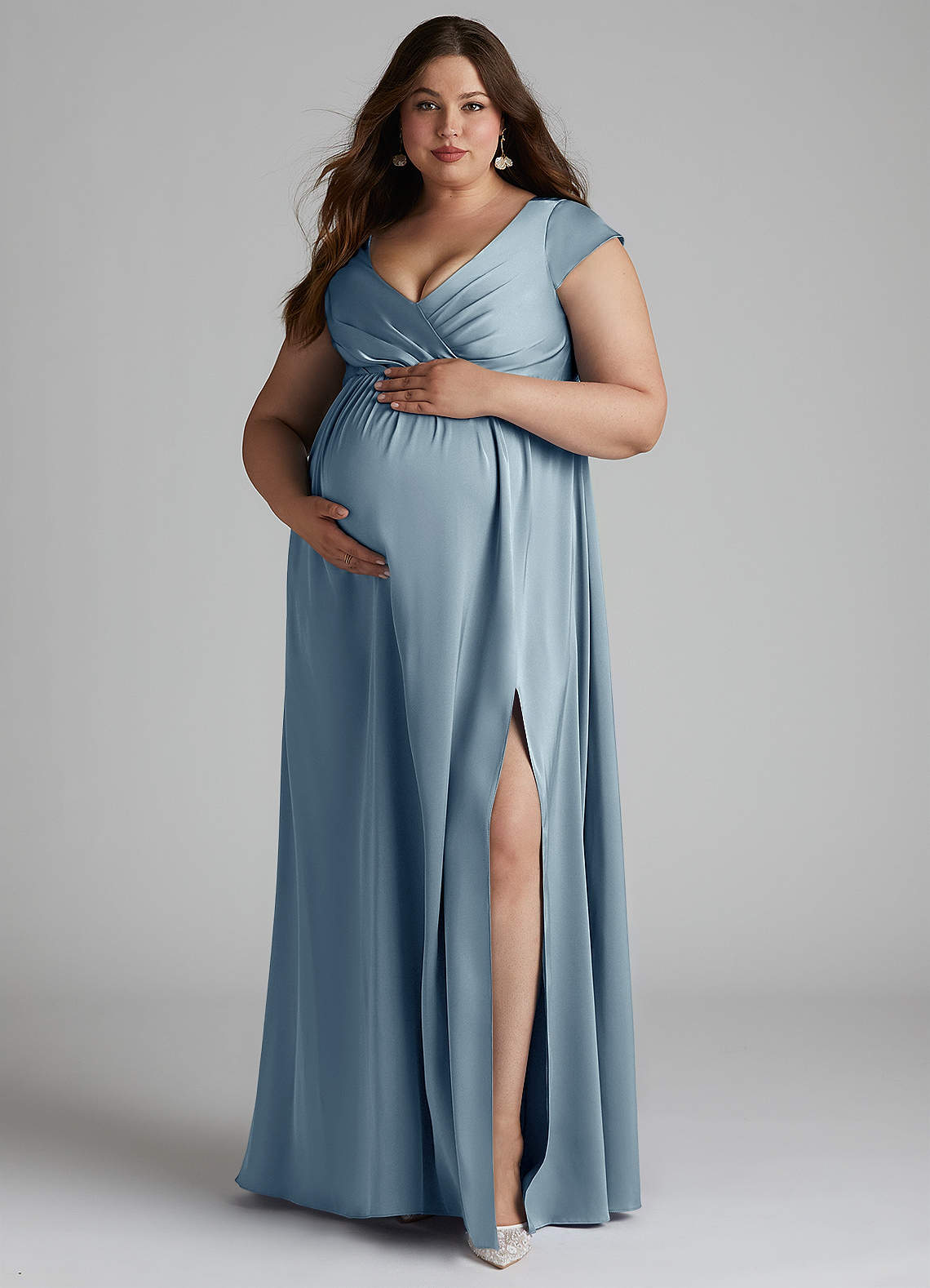 Azazie Allessia Maternity Bridesmaid Dresses A-Line Pleated Stretch Satin Floor-Length Dress image11