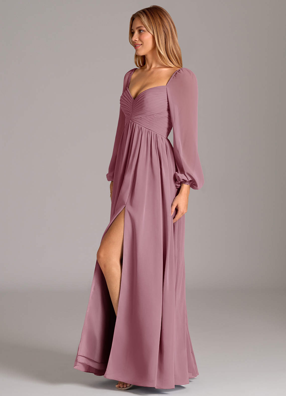 knee length dresses for ladies Mauve Long Sleeve Long Formal Dress with Embroidery Silver/Mauve / 18 main image 1
