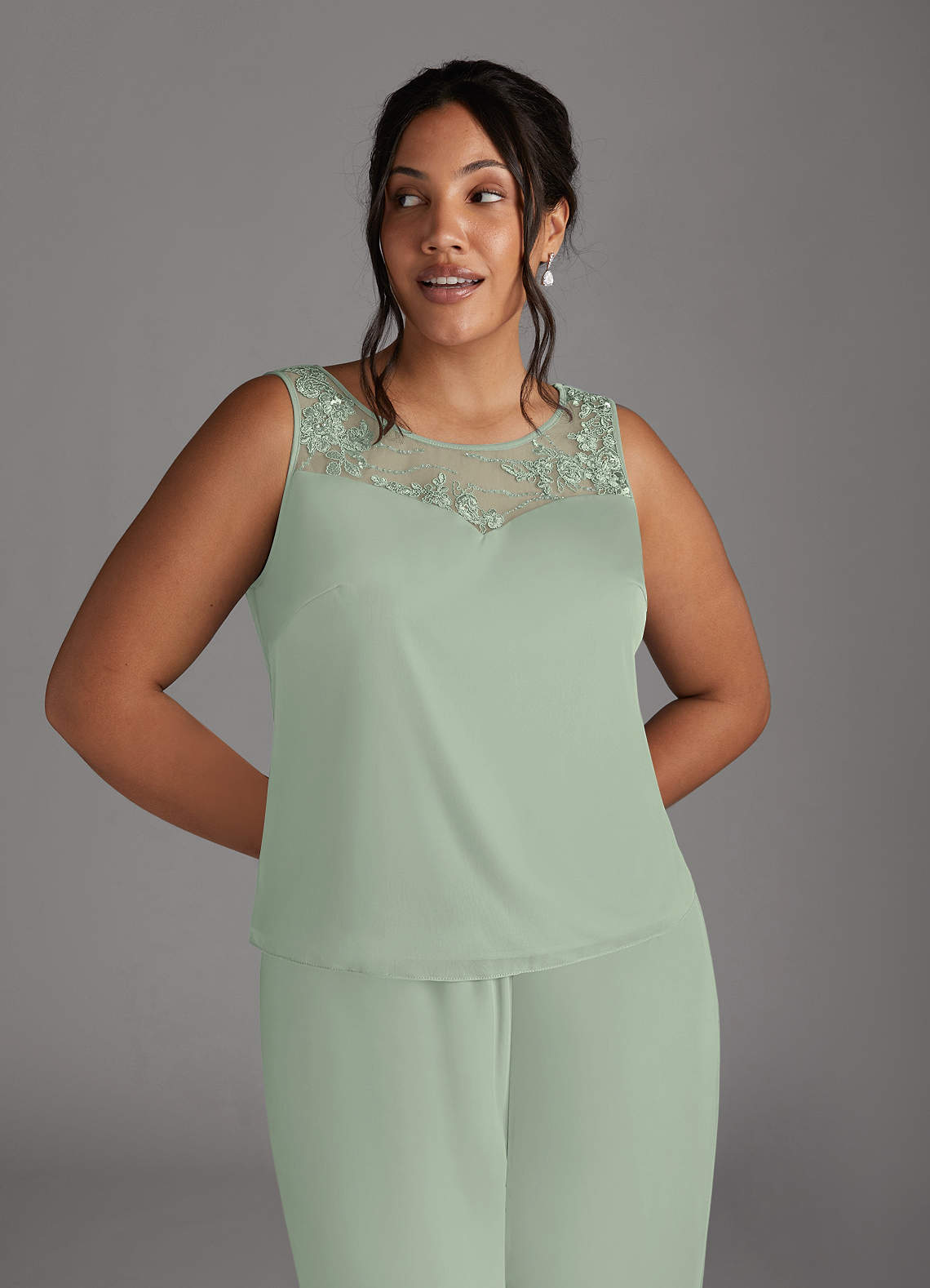 Azazie Frances Mother of the Bride Dresses Dusty Sage Jumpsuit/Pantsuit Scoop Mesh Dress image9