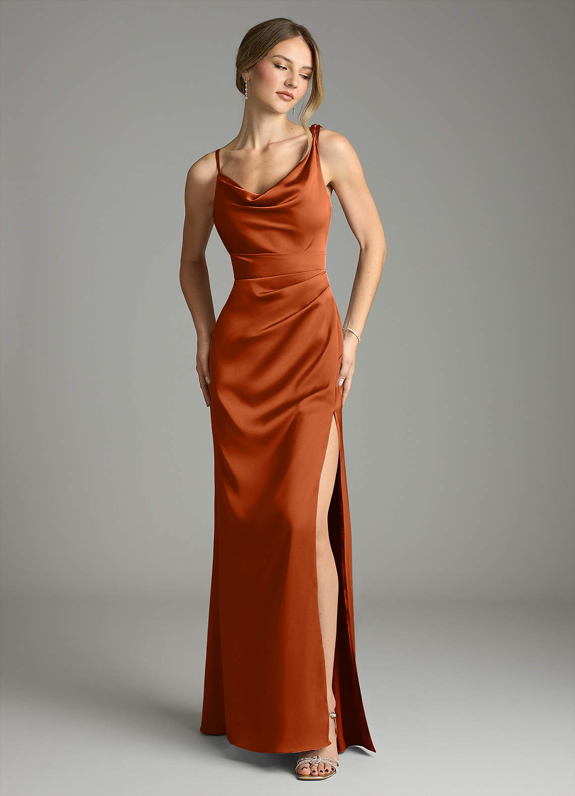 rust orange satin bridesmaid dresses New Arrival Burnt Orange Satin Simple Elegant Formal Bridesmaid Dresse   bridalsew