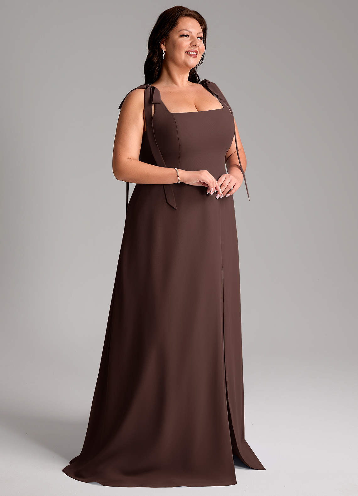 Azazie Debra Bridesmaid Dresses Ganache A-Line with Pockets Chiffon Convertible Dress image4