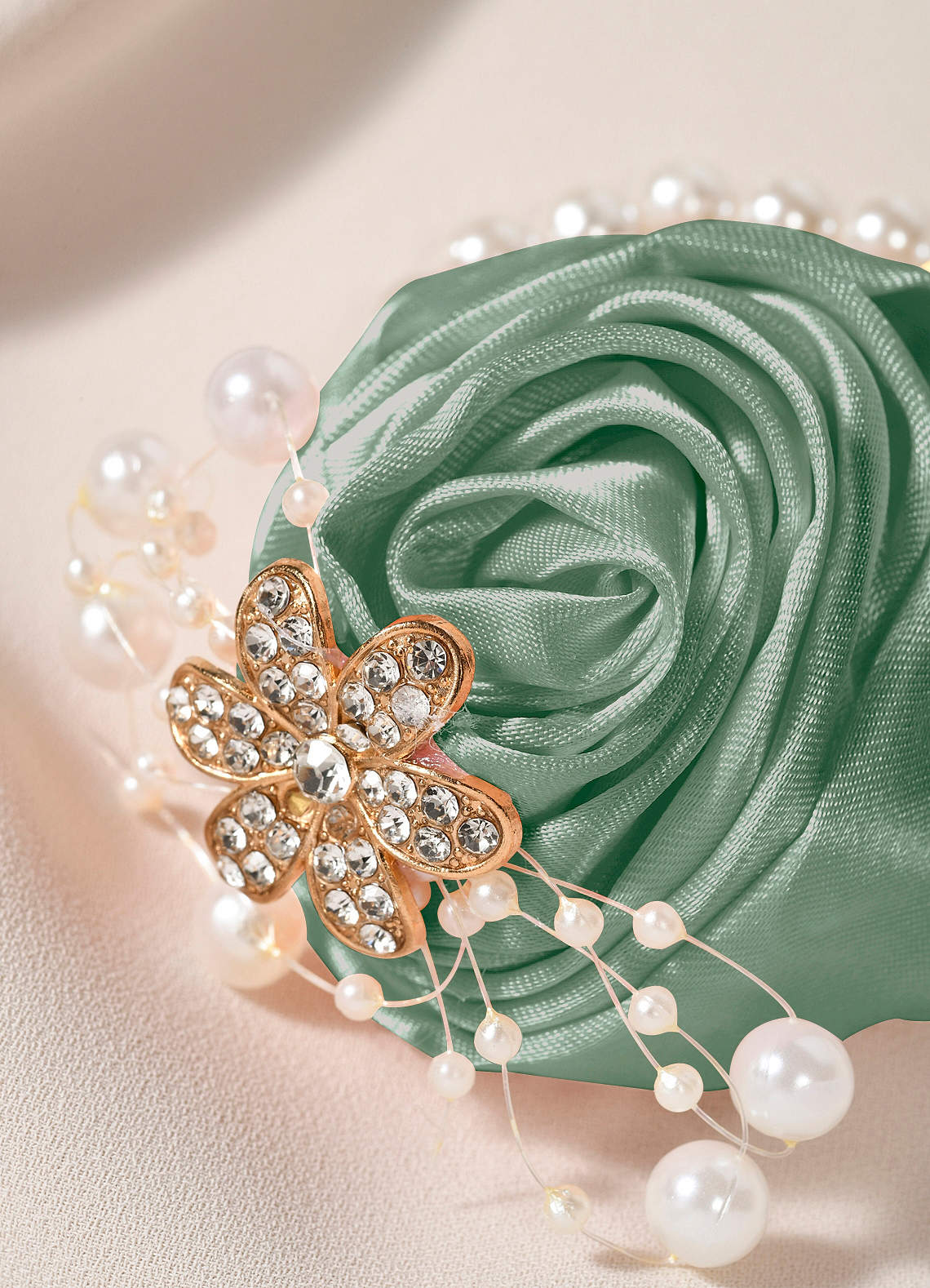 front Matching Color Bridesmaids Wrist Corsage with Pearl Bracelet