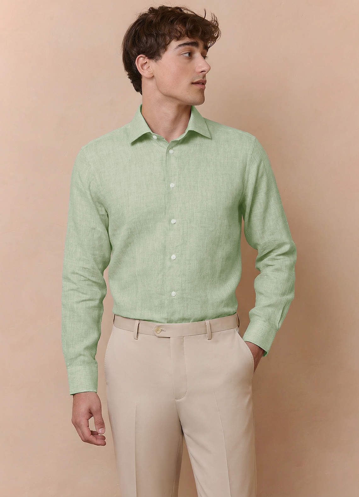 front Elliot Vert Sauge Chemise habillée 100 % lin