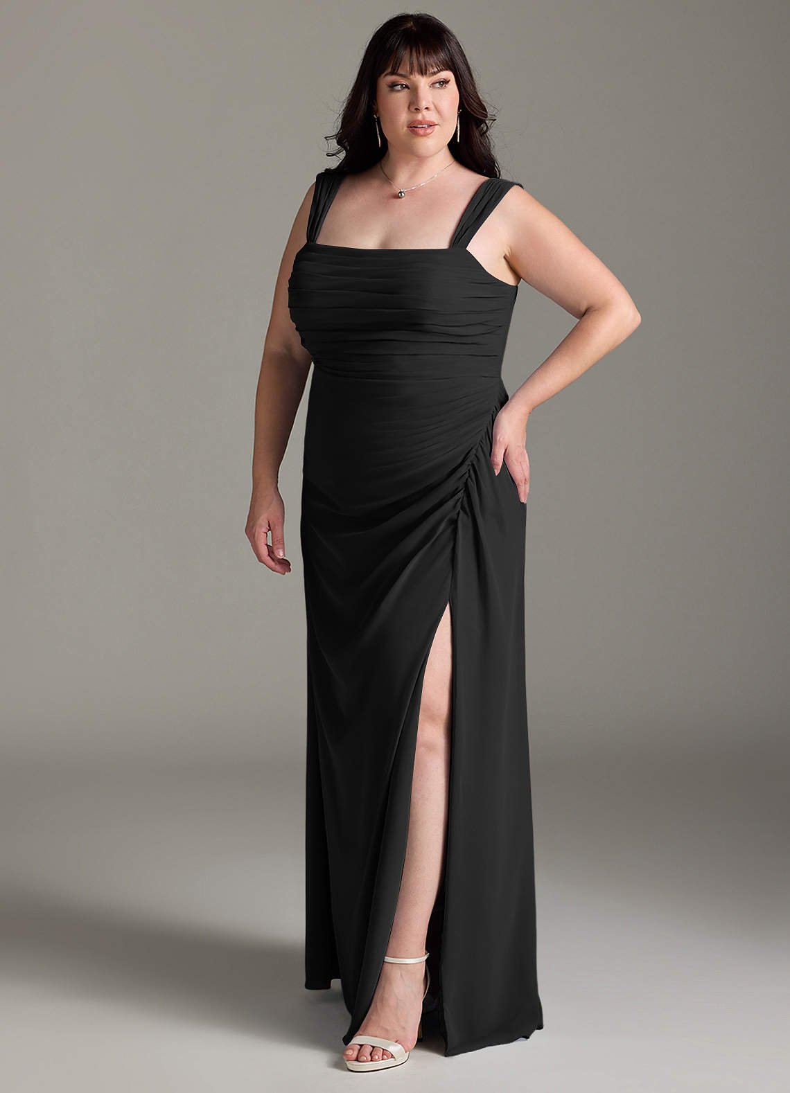 Azazie Jesaphine Bridesmaid Dresses Black Sheath Bow Chiffon Dress image10