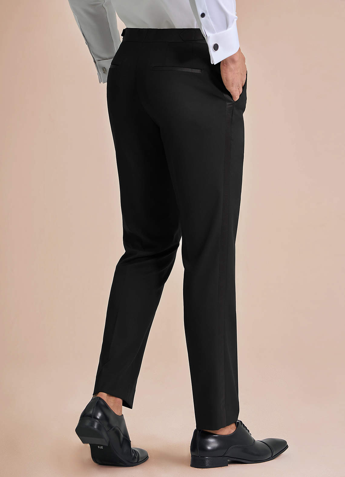 front Classic Black Peak Lapel Tuxedo Pants