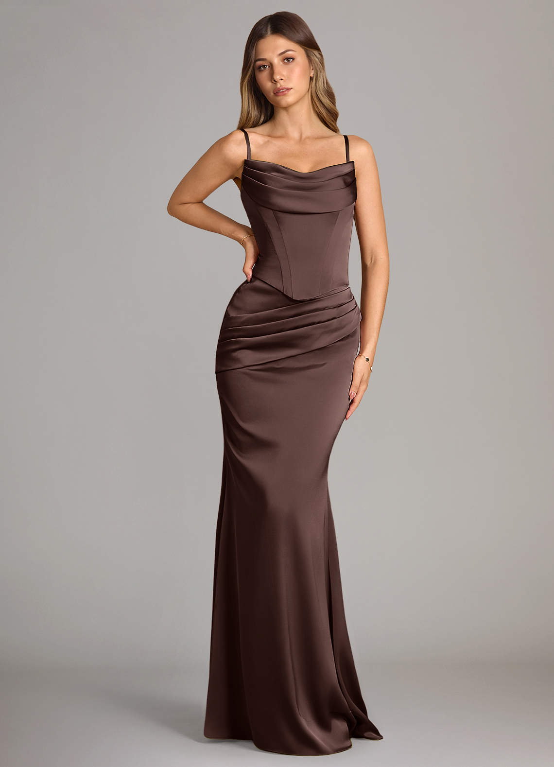 Azazie Sorrel Brudepigekjoler Havfrue Stropløs Stræk satin Gulv-længde Kjole image6