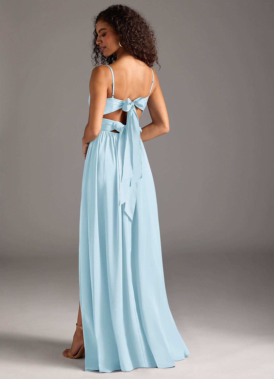 Azazie Zeya Bridesmaid Dresses Sky Blue A-Line Pleated Stretch Satin Dress image1