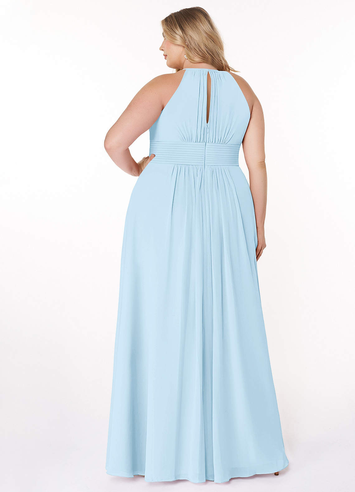Azazie A-Line Halter Neck Floor-Length Chiffon Bridesmaid Dresses Sky Blue